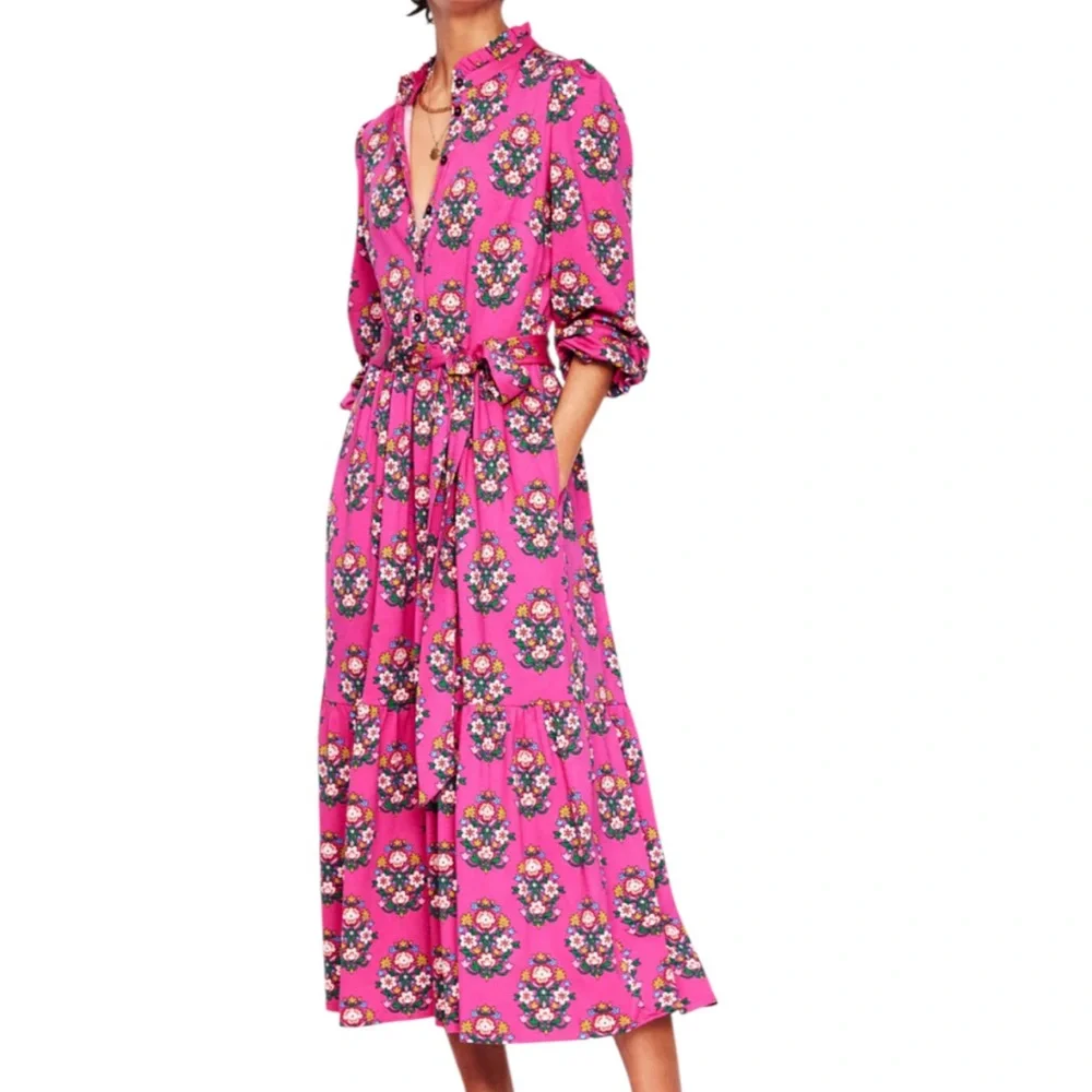 Boden Fuchsia Floral Long Sleeve Dress - Picture 6 of 16